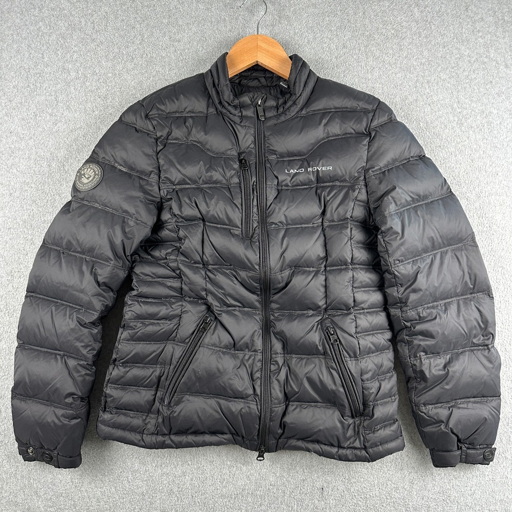 Land Rover Puffer Jacket Womens Size 8 Black Down‎ Filled Quilted Full Zip Coat